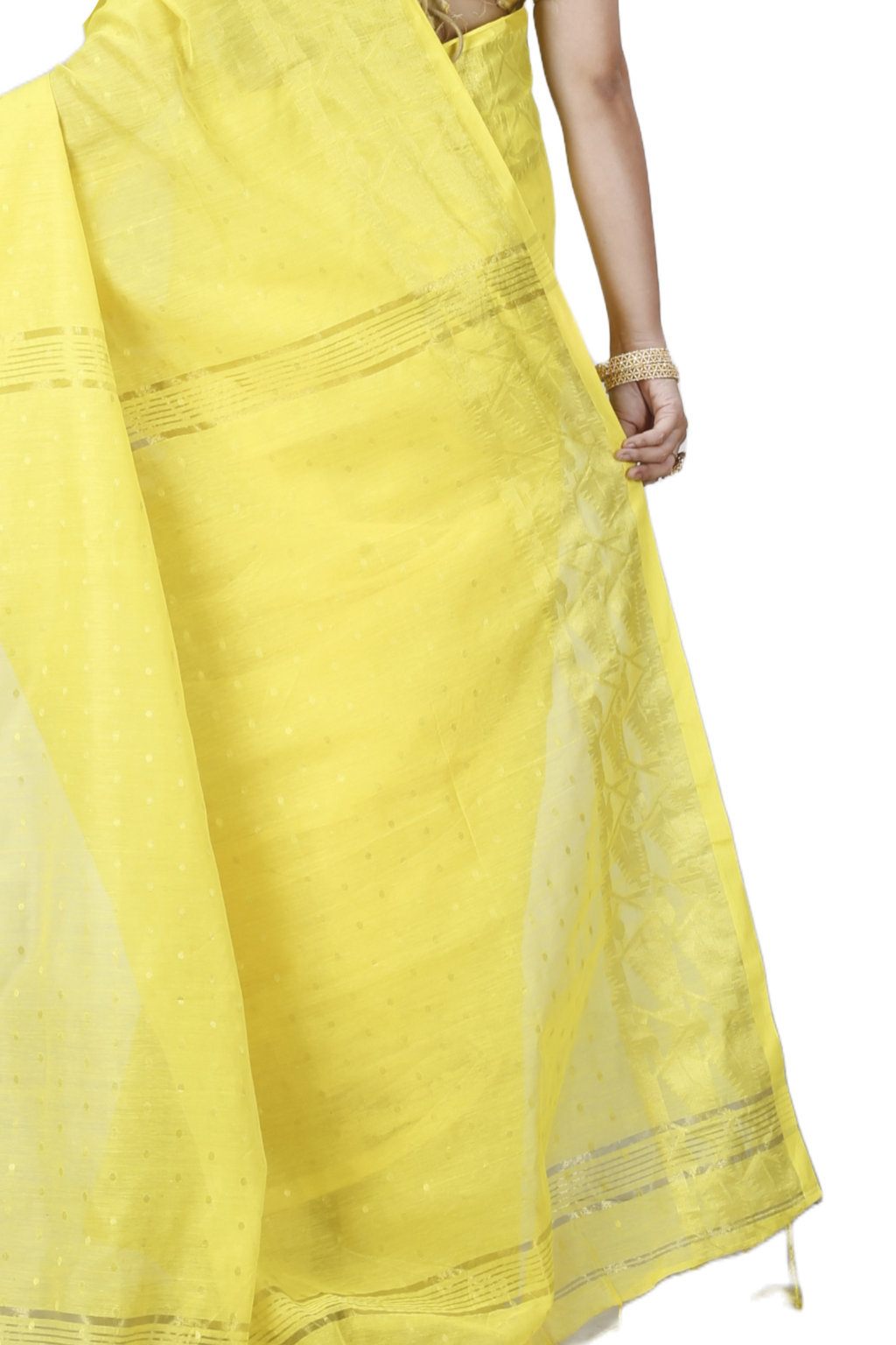 Yellow Blended Cotton Temo Hand Loom Saree (1266)